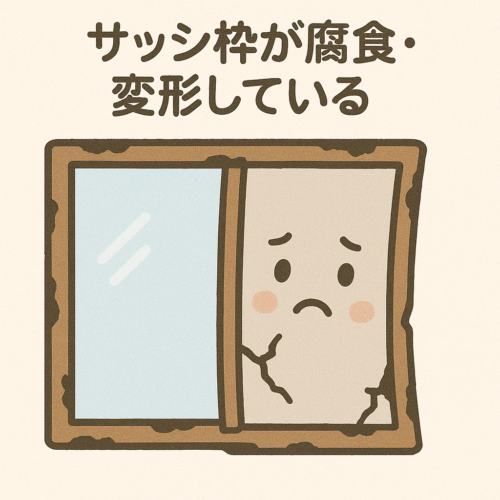 サッシ枠が腐食・変形している