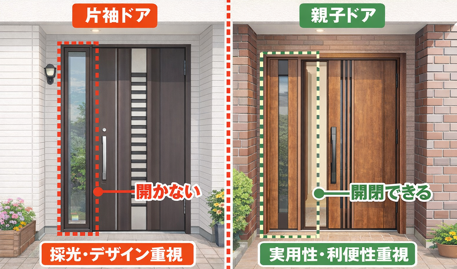 片開きドアと親子ドアの違い